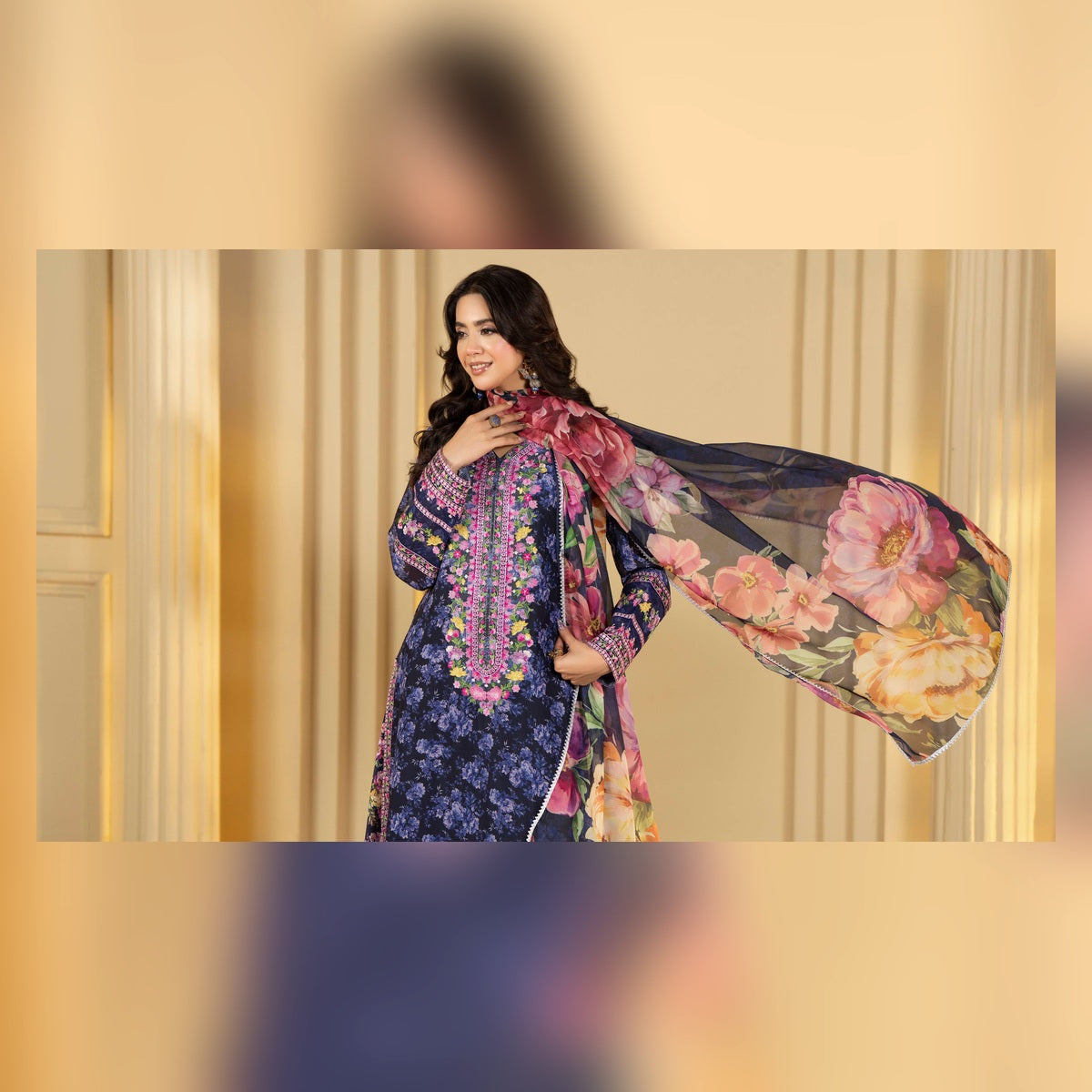 Navy Blue Floral Printed Suit - image 11