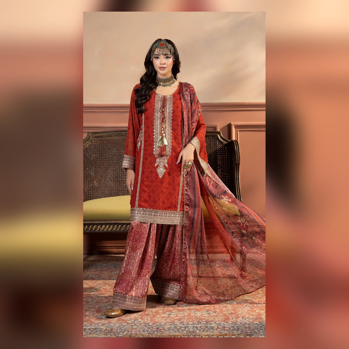 Brick Red Embroidered Suit - image 2