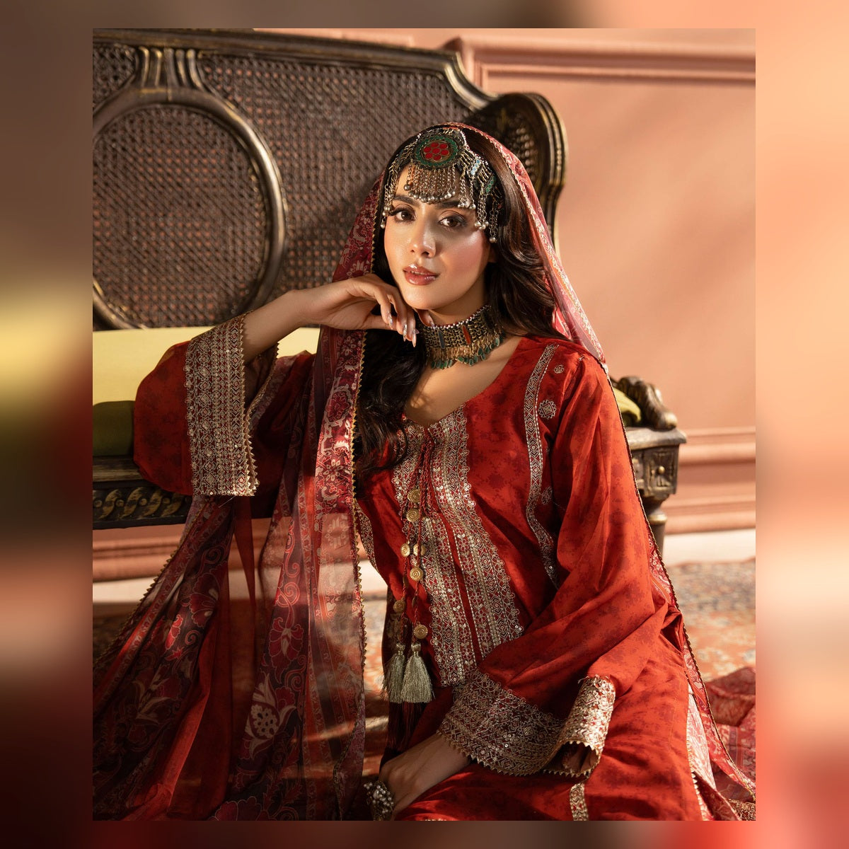 Brick Red Embroidered Suit - image 3