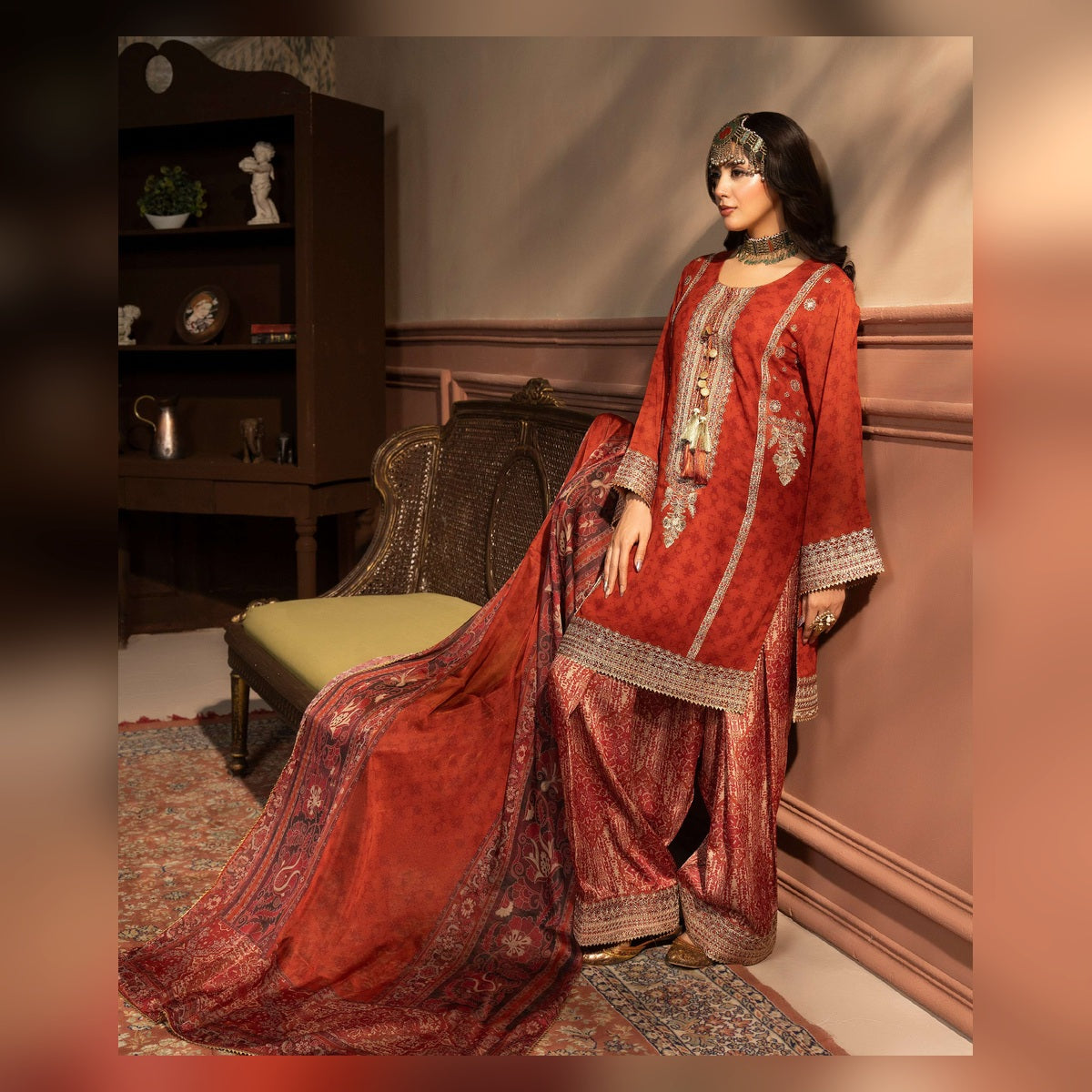 Brick Red Embroidered Suit - image 4