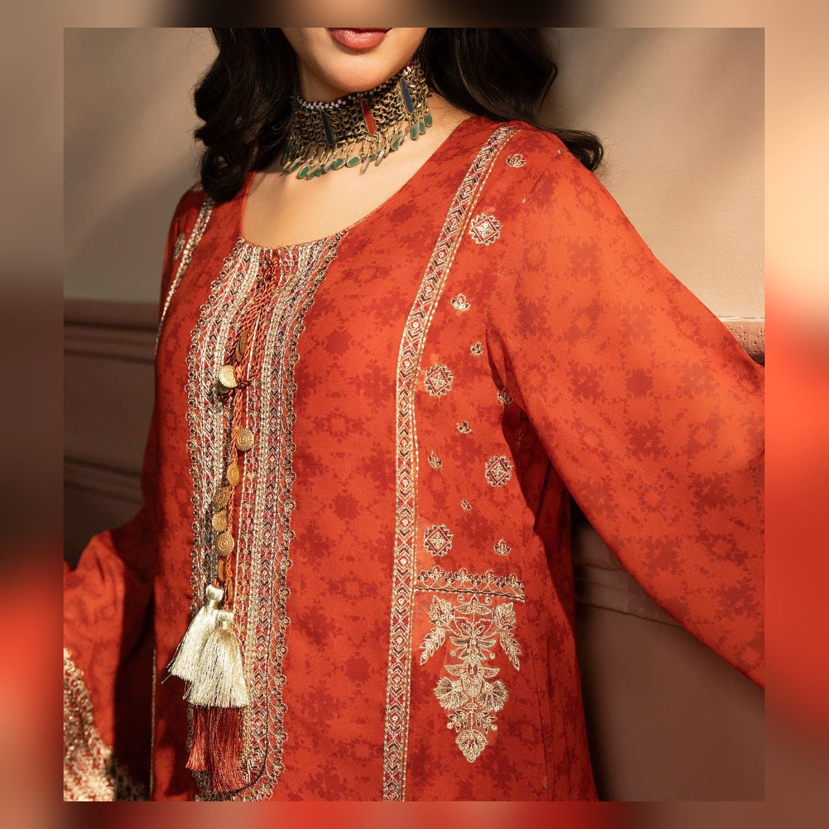 Brick Red Embroidered Suit - image 6
