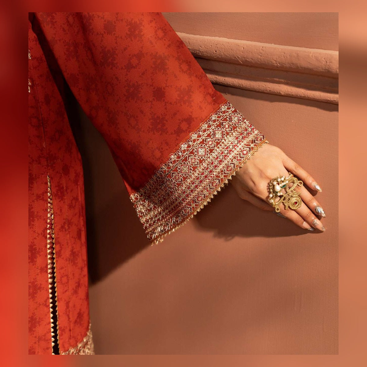 Brick Red Embroidered Suit - image 7