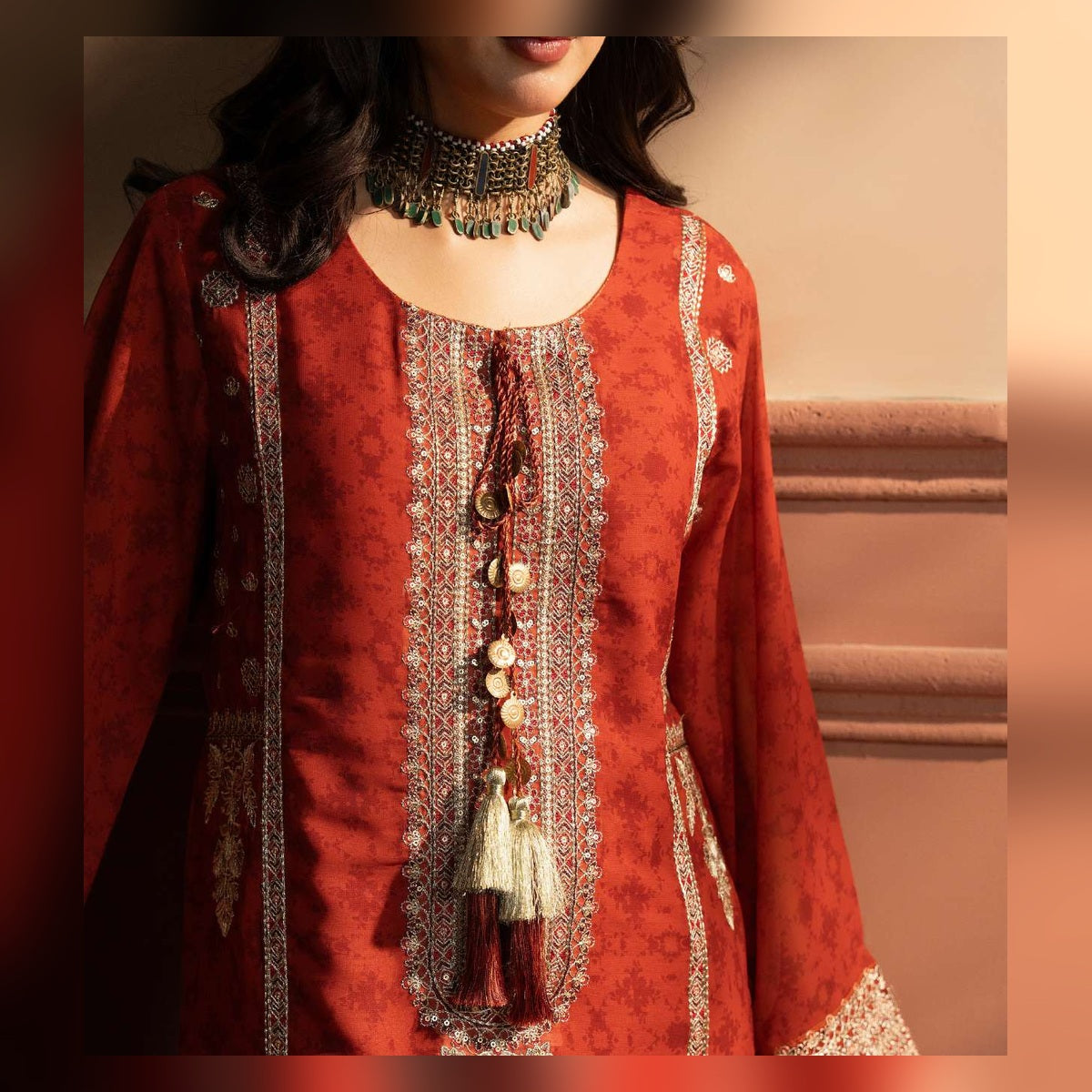 Brick Red Embroidered Suit - image 10