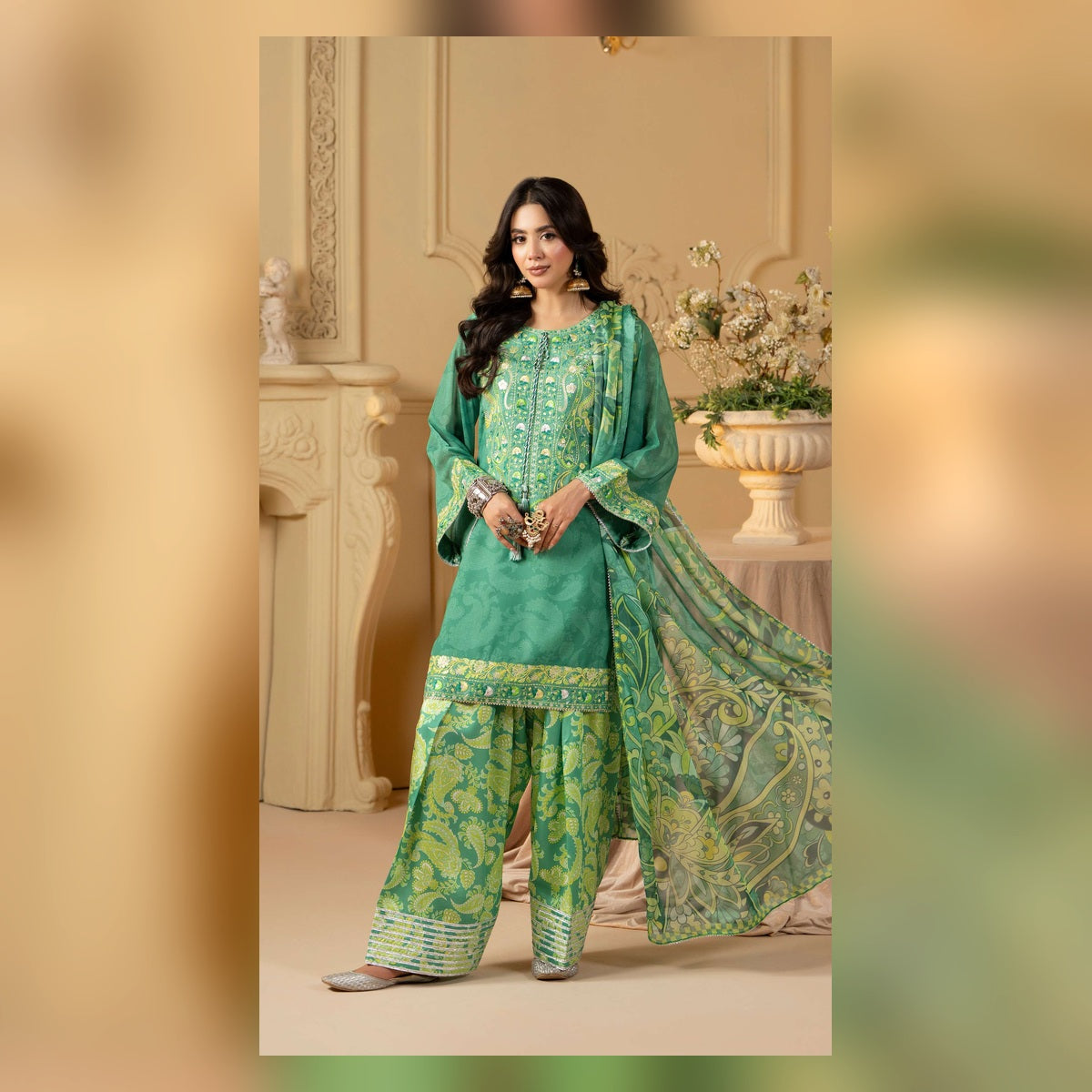 Emerald Green Printed and Embroidered Suit - image 2