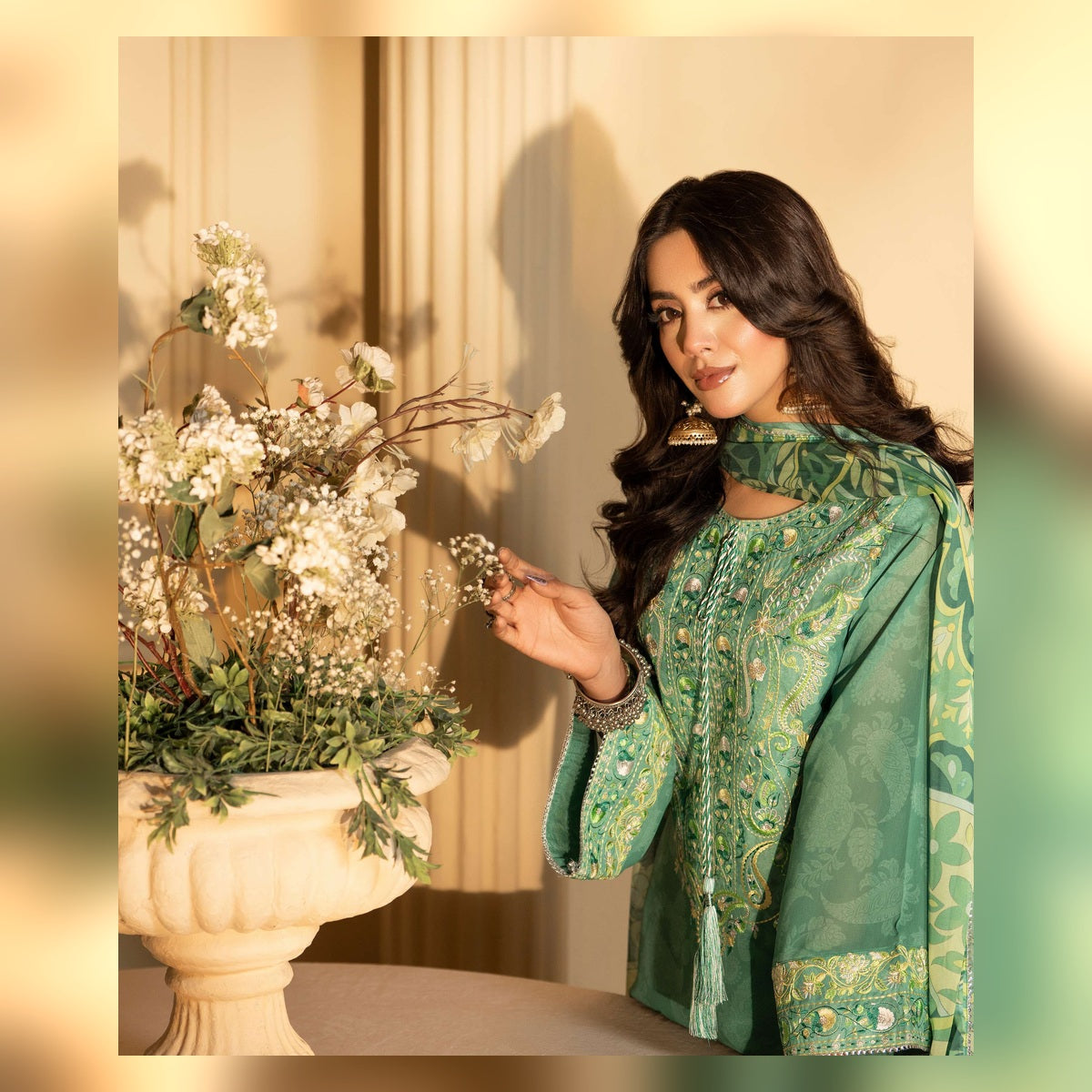 Emerald Green Printed and Embroidered Suit - image 4