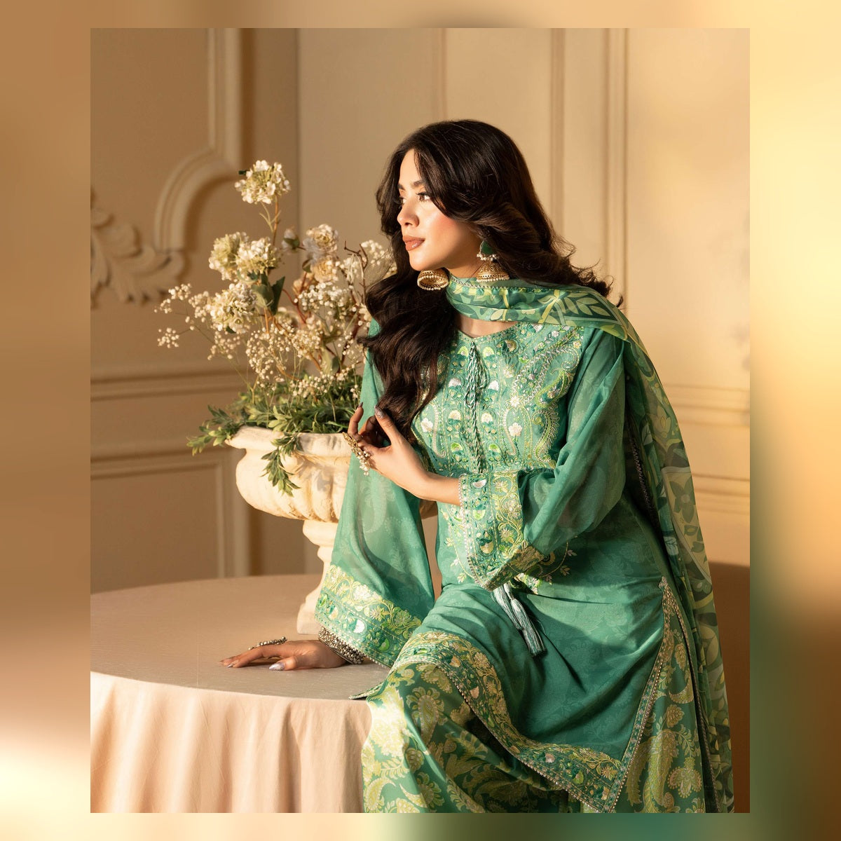 Emerald Green Printed and Embroidered Suit - image 5