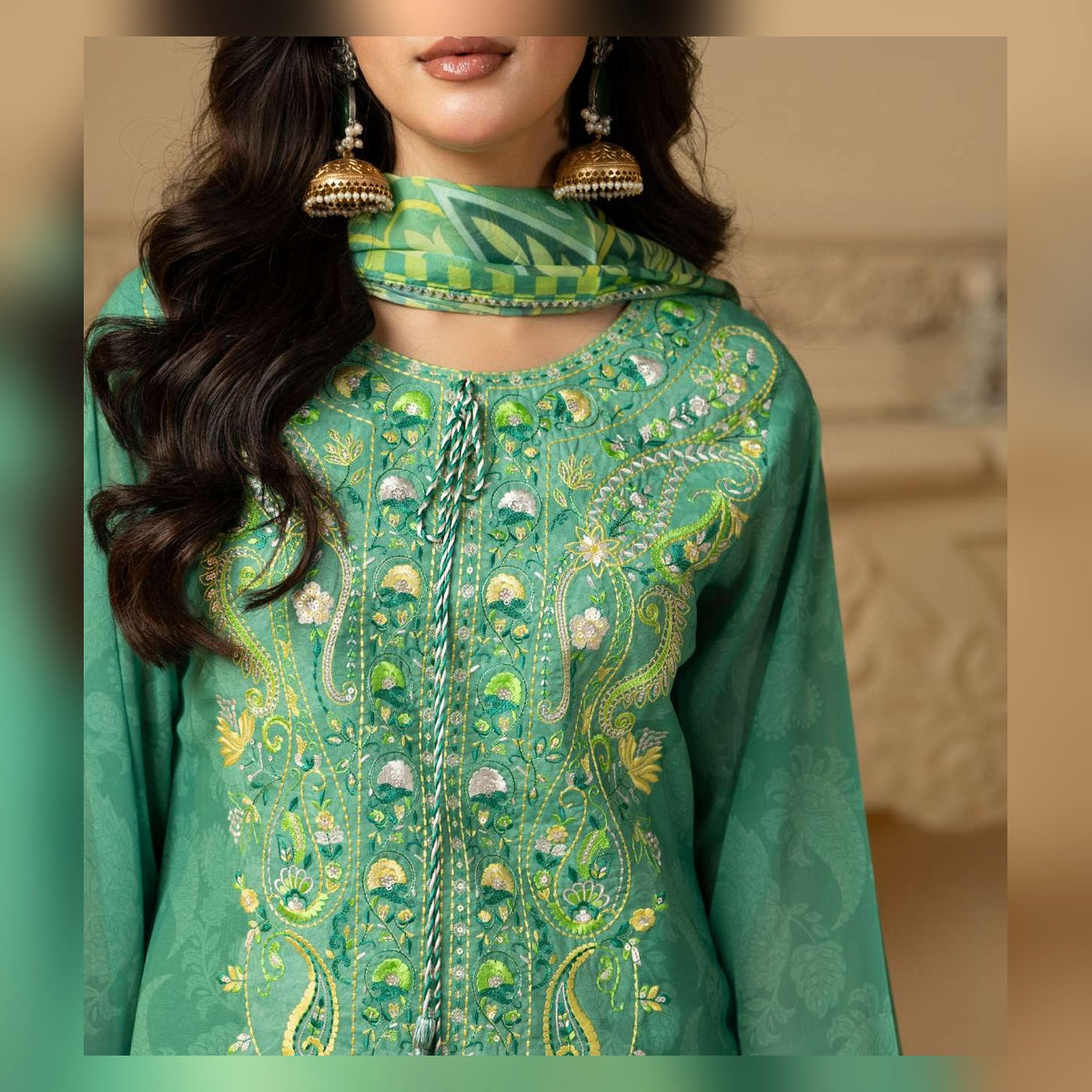 Emerald Green Printed and Embroidered Suit - image 7