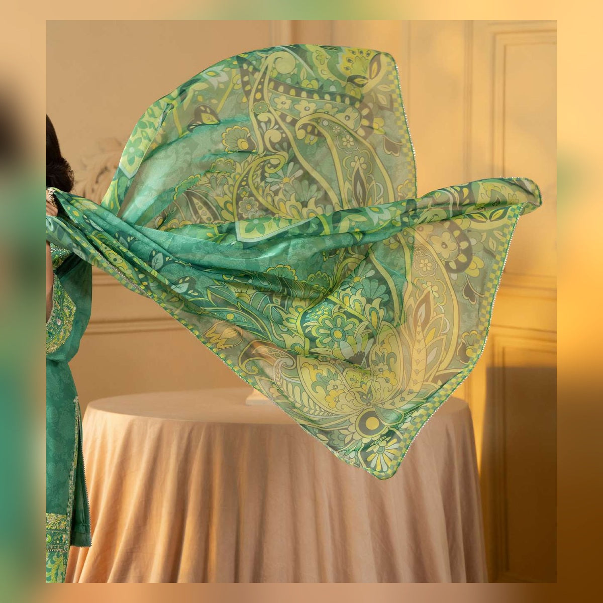 Emerald Green Printed and Embroidered Suit - image 8