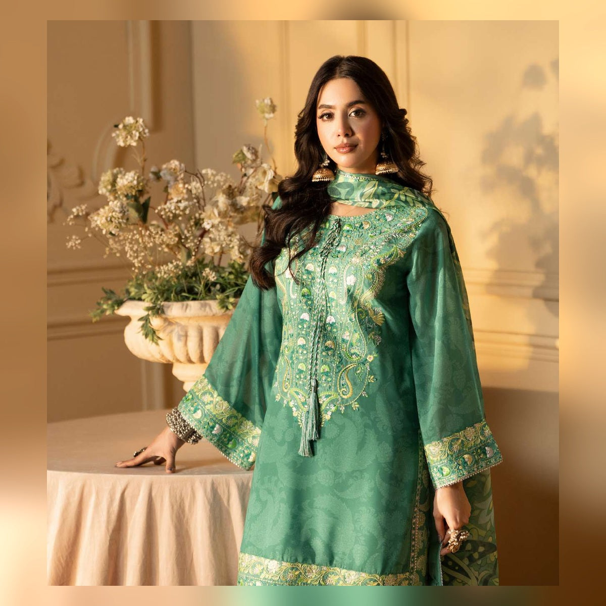 Emerald Green Printed and Embroidered Suit - image 9