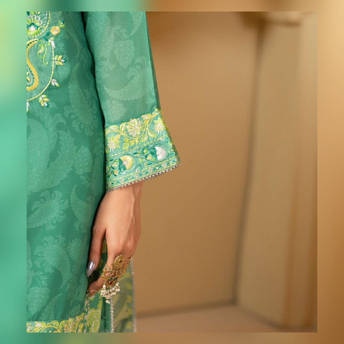 Emerald Green Printed and Embroidered Suit - image 10