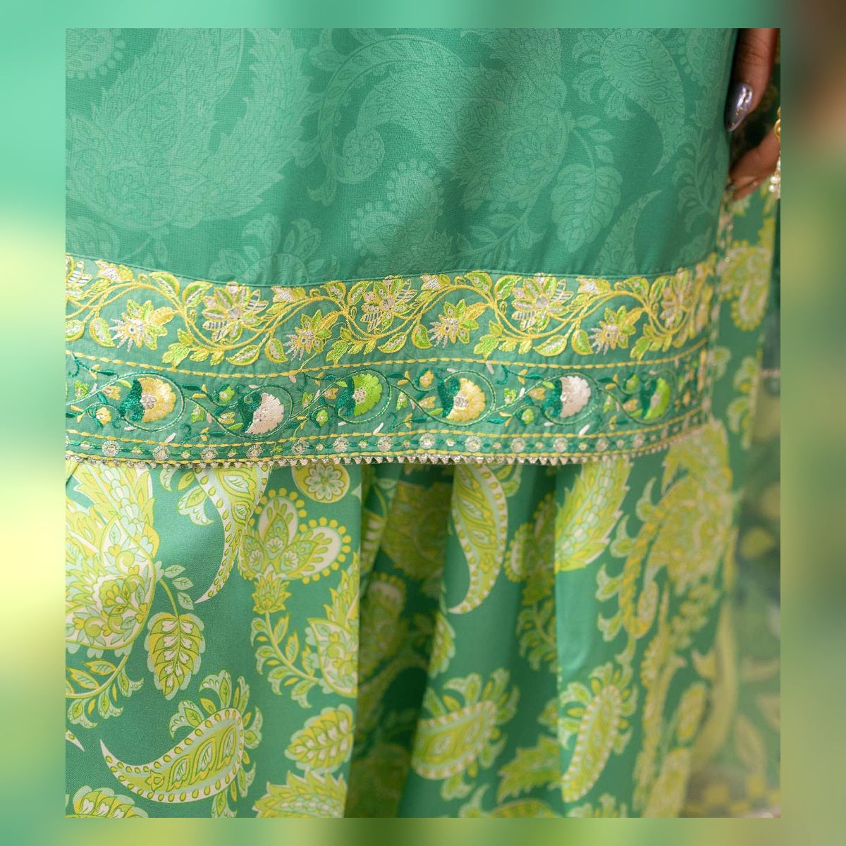Emerald Green Printed and Embroidered Suit - image 11