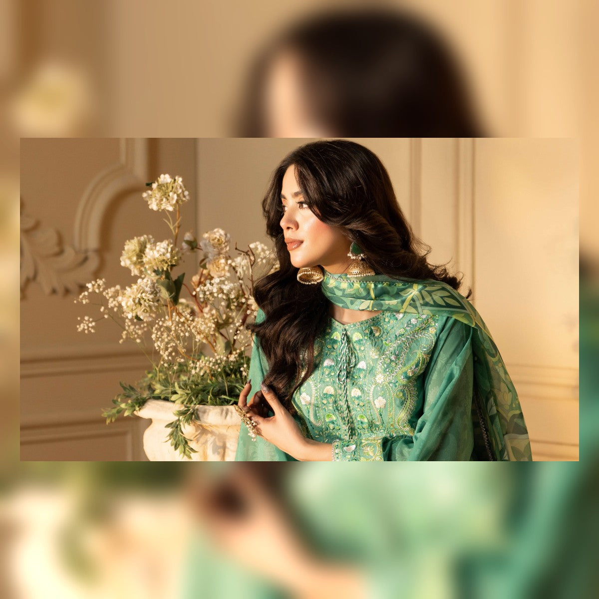 Emerald Green Printed and Embroidered Suit - image 12