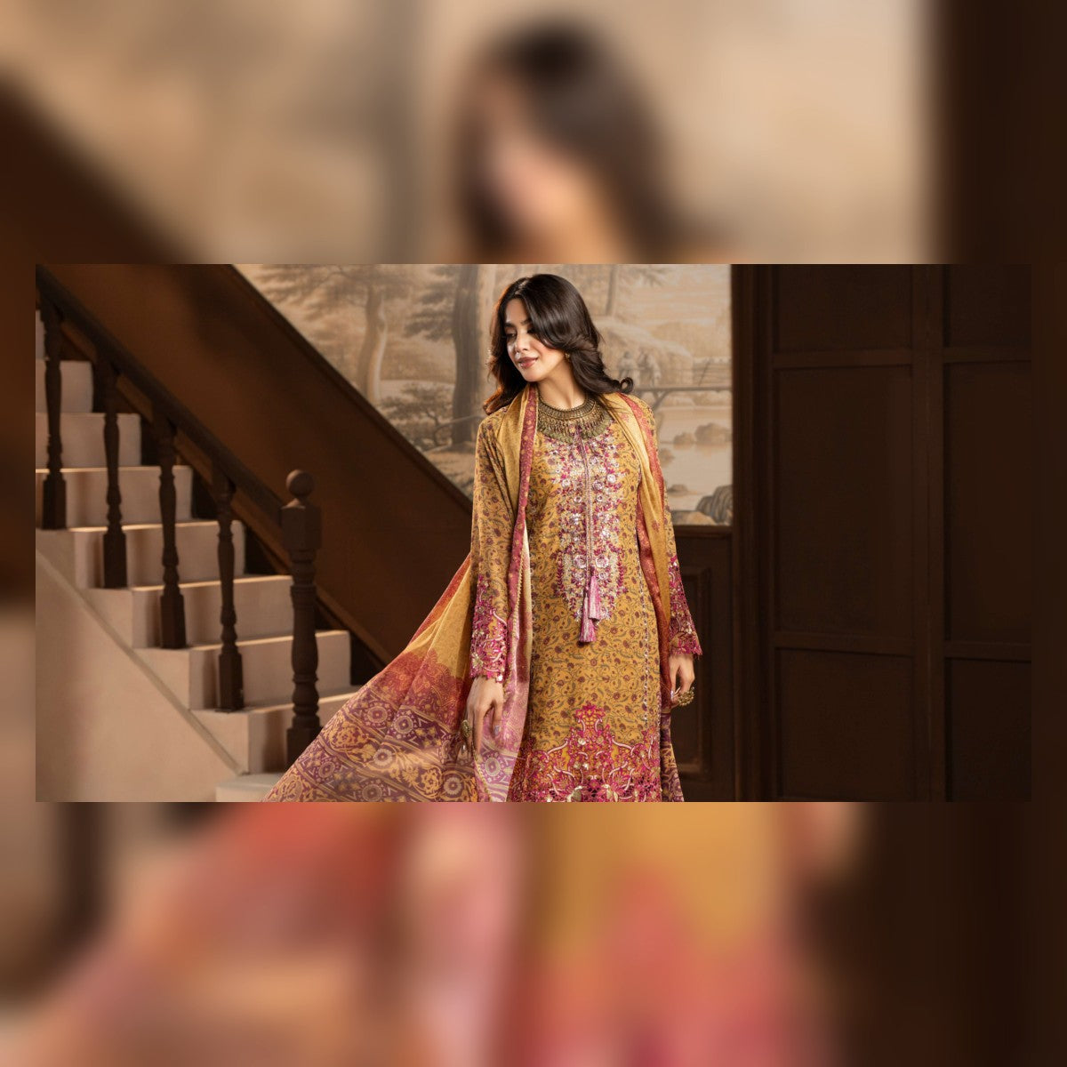 Mustard Gold and Magenta Printed Suit - image 1