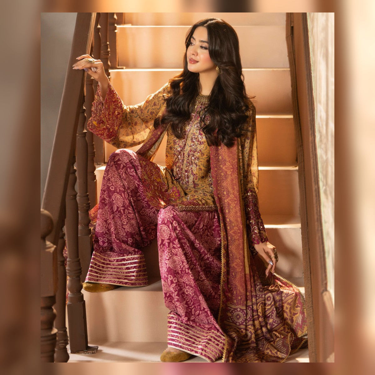 Mustard Gold and Magenta Printed Suit - image 3