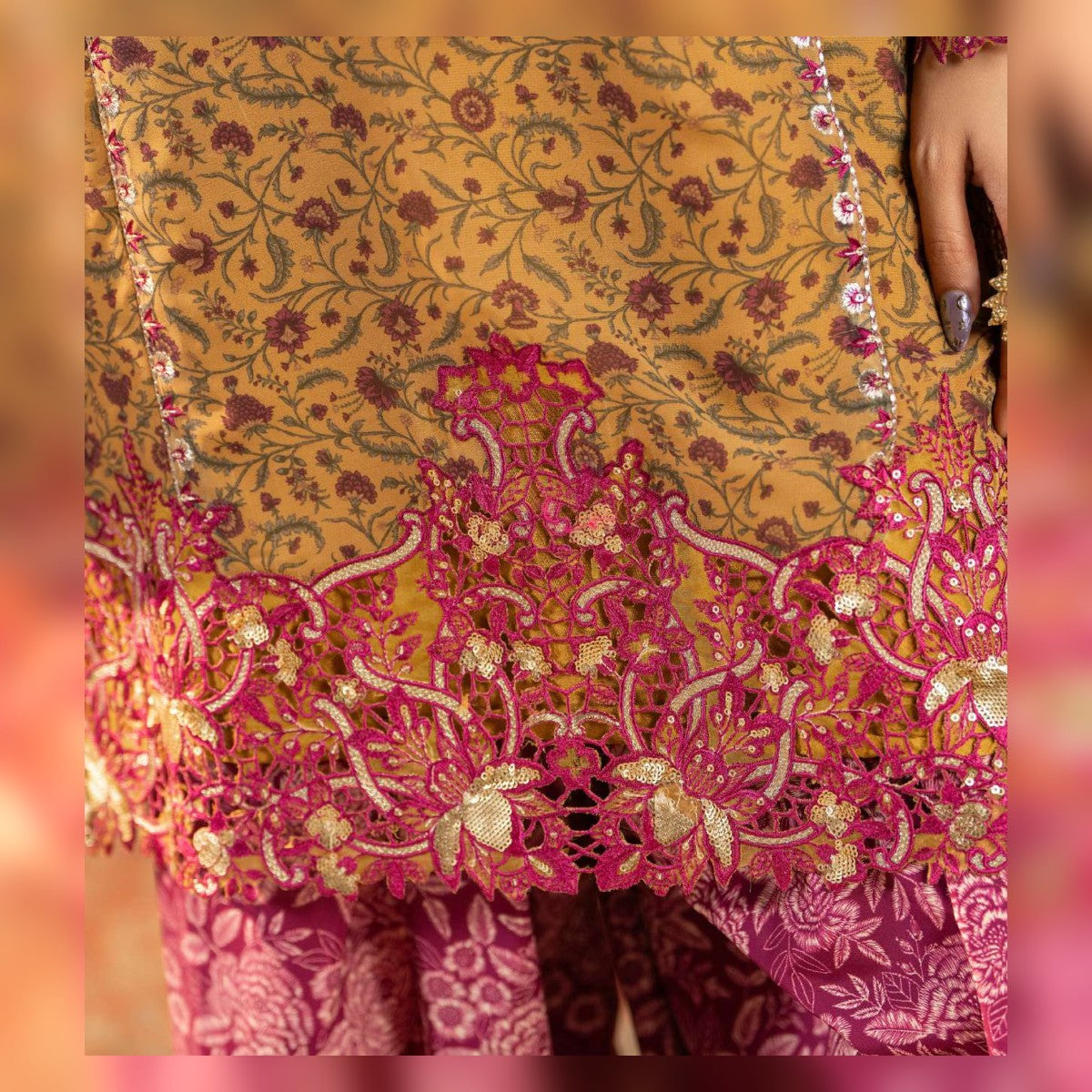 Mustard Gold and Magenta Printed Suit - image 5