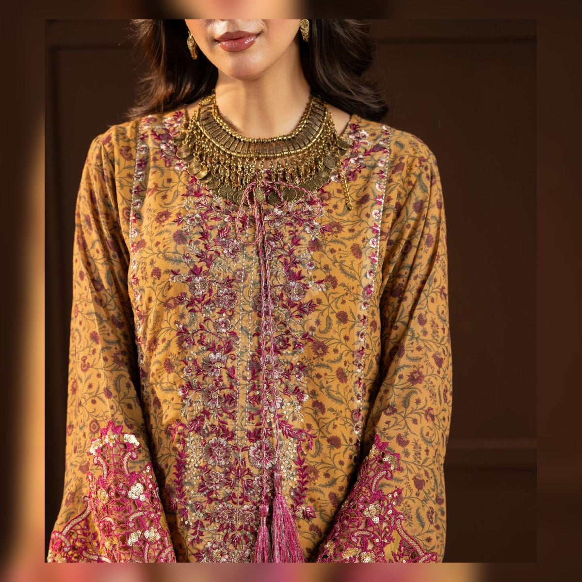 Mustard Gold and Magenta Printed Suit - image 6