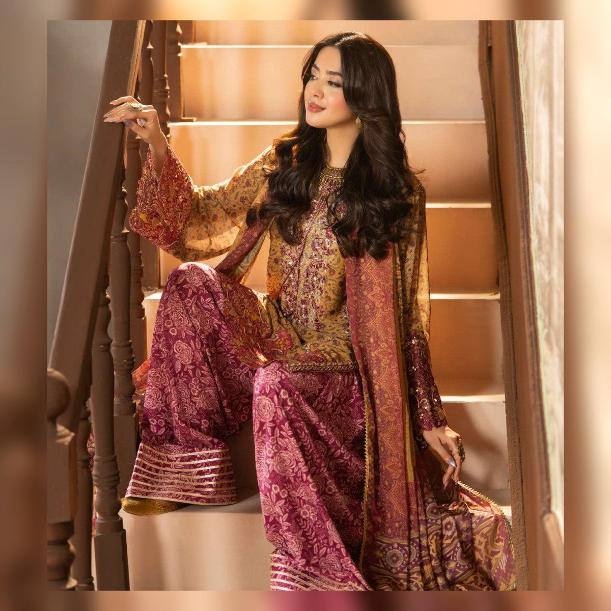 Mustard Gold and Magenta Printed Suit - image 8