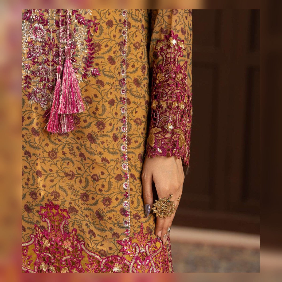 Mustard Gold and Magenta Printed Suit - image 10
