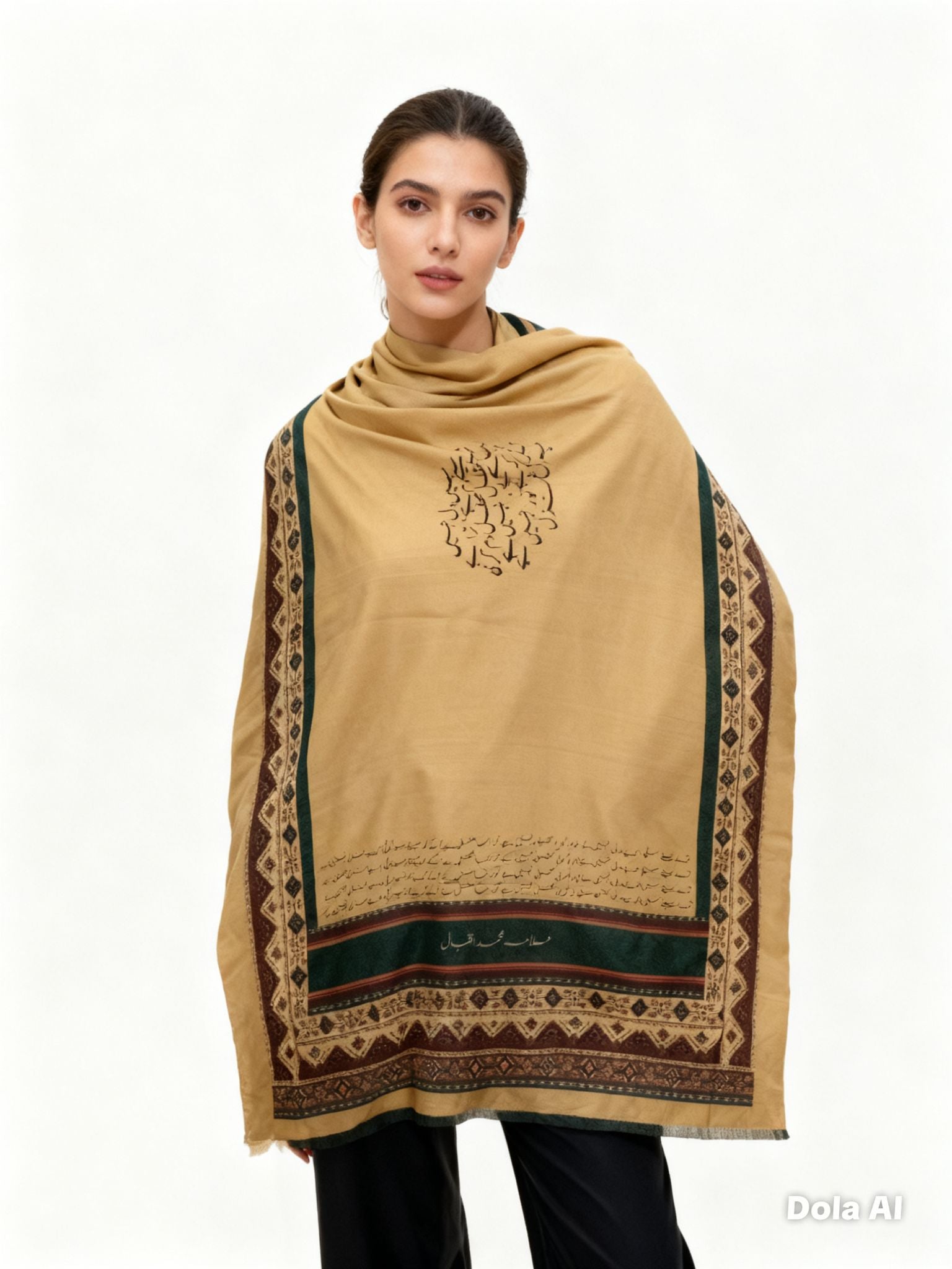 One size Urdu poetry shawls light orange with blue