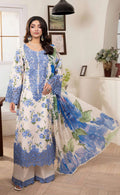 Bluebell Ivory Embroidered Lawn Suit with Floral Printed Dupatta & Farshi Shalwar