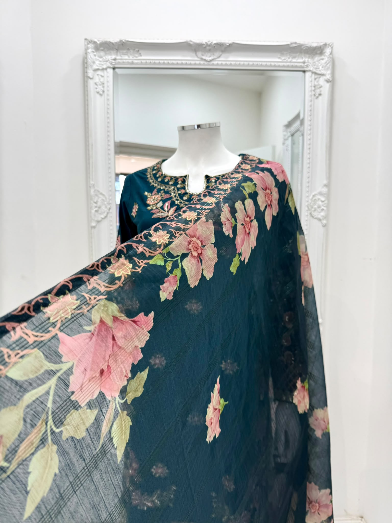 Embroidered Teal Floral Shalwar Suit