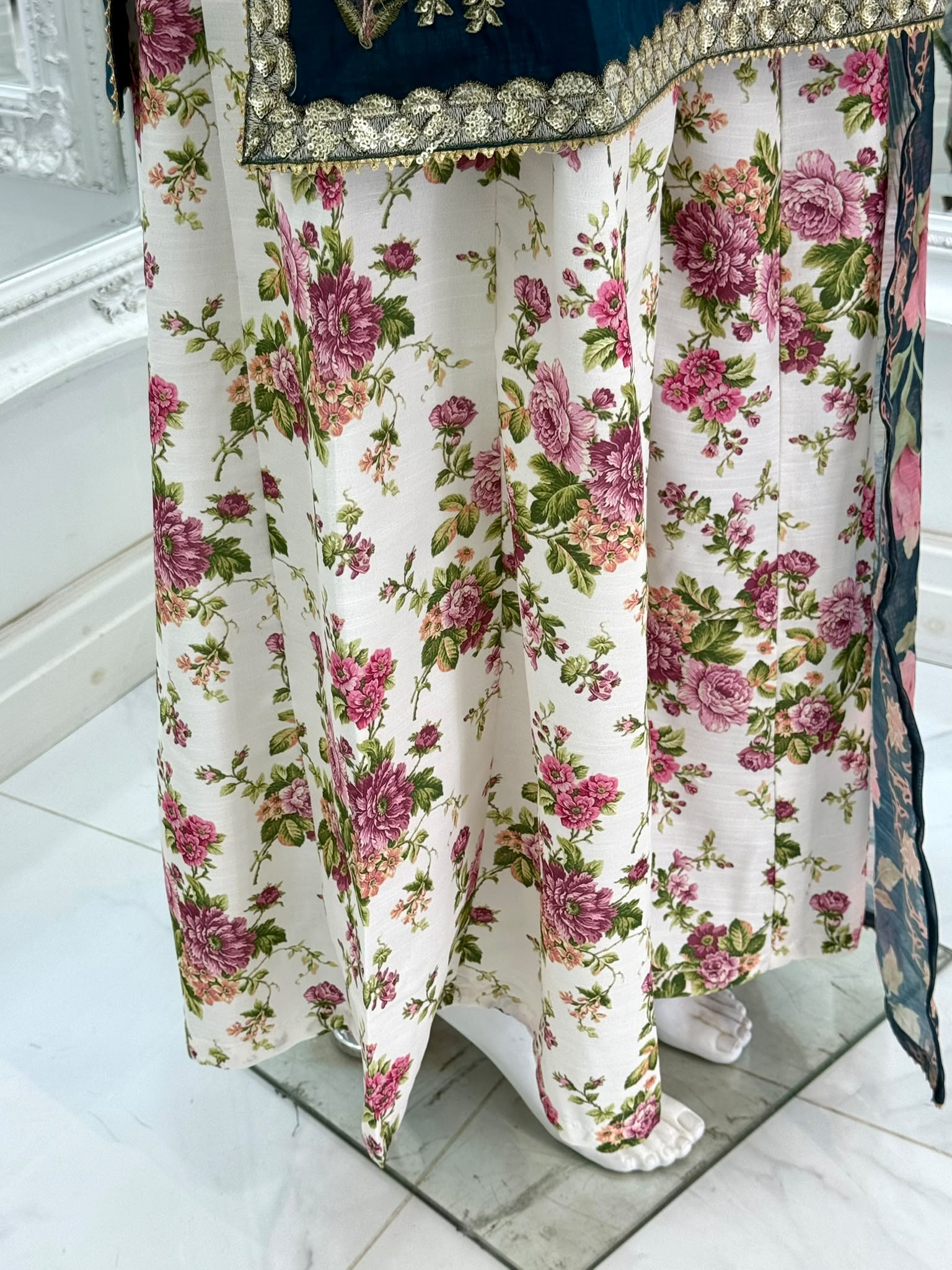 Embroidered Teal Floral Shalwar Suit