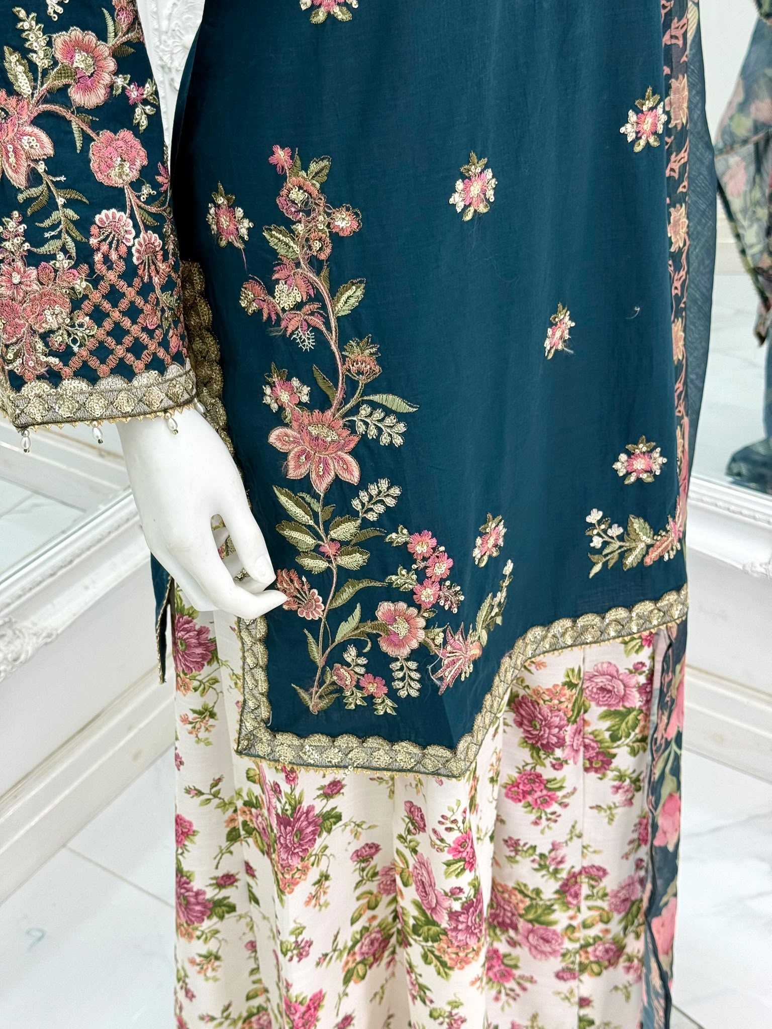 Embroidered Teal Floral Shalwar Suit