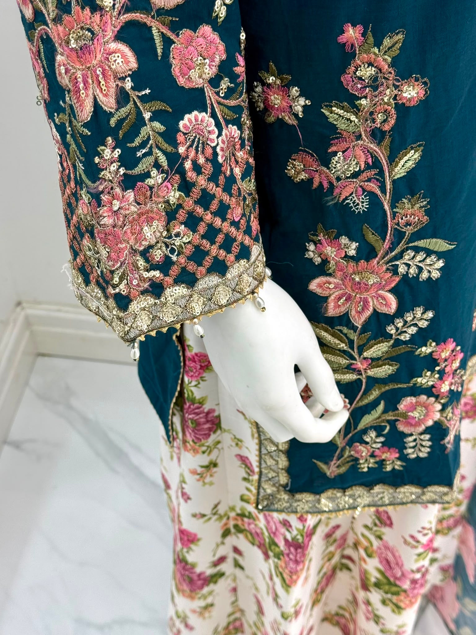 Embroidered Teal Floral Shalwar Suit