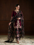 Deep Maroon Ethnic Luxury Silky Viscose 3-Piece Suit with Printed Silk Scarf