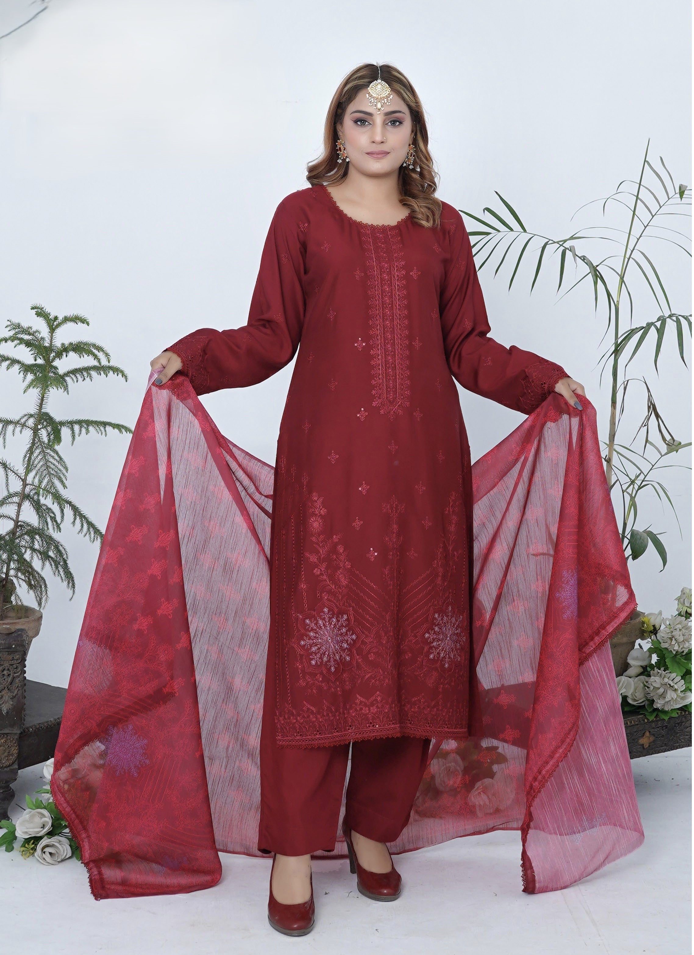 3pcs Shalwaar kameez Luxury red with sequence work