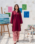 Dark Burgundy Modern Solid 2PC - Chic shirt with digital print trouser
