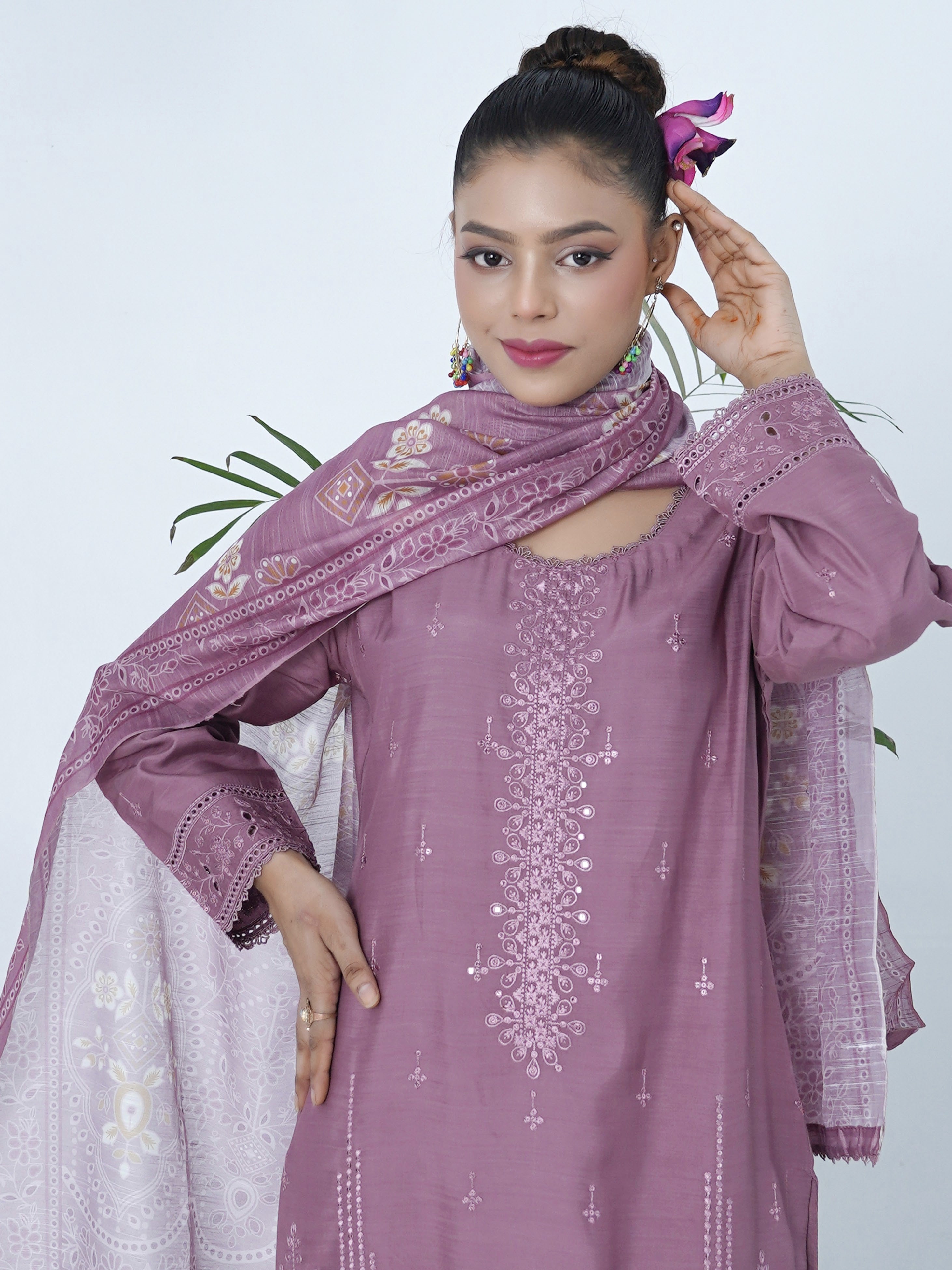 3pcs Shalwaar kameez Luxury Rose Taupe with sequence work