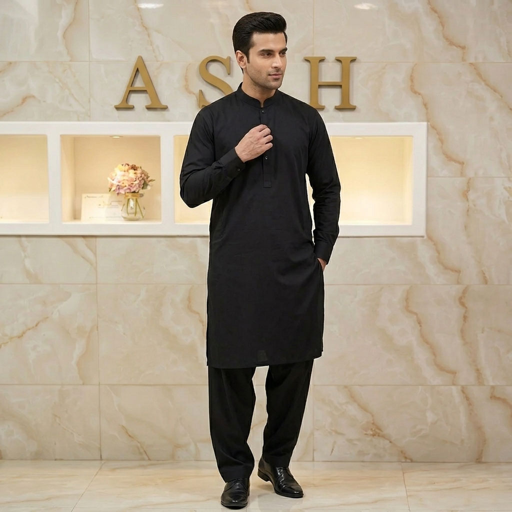 Plain Black Kurta Shalwar