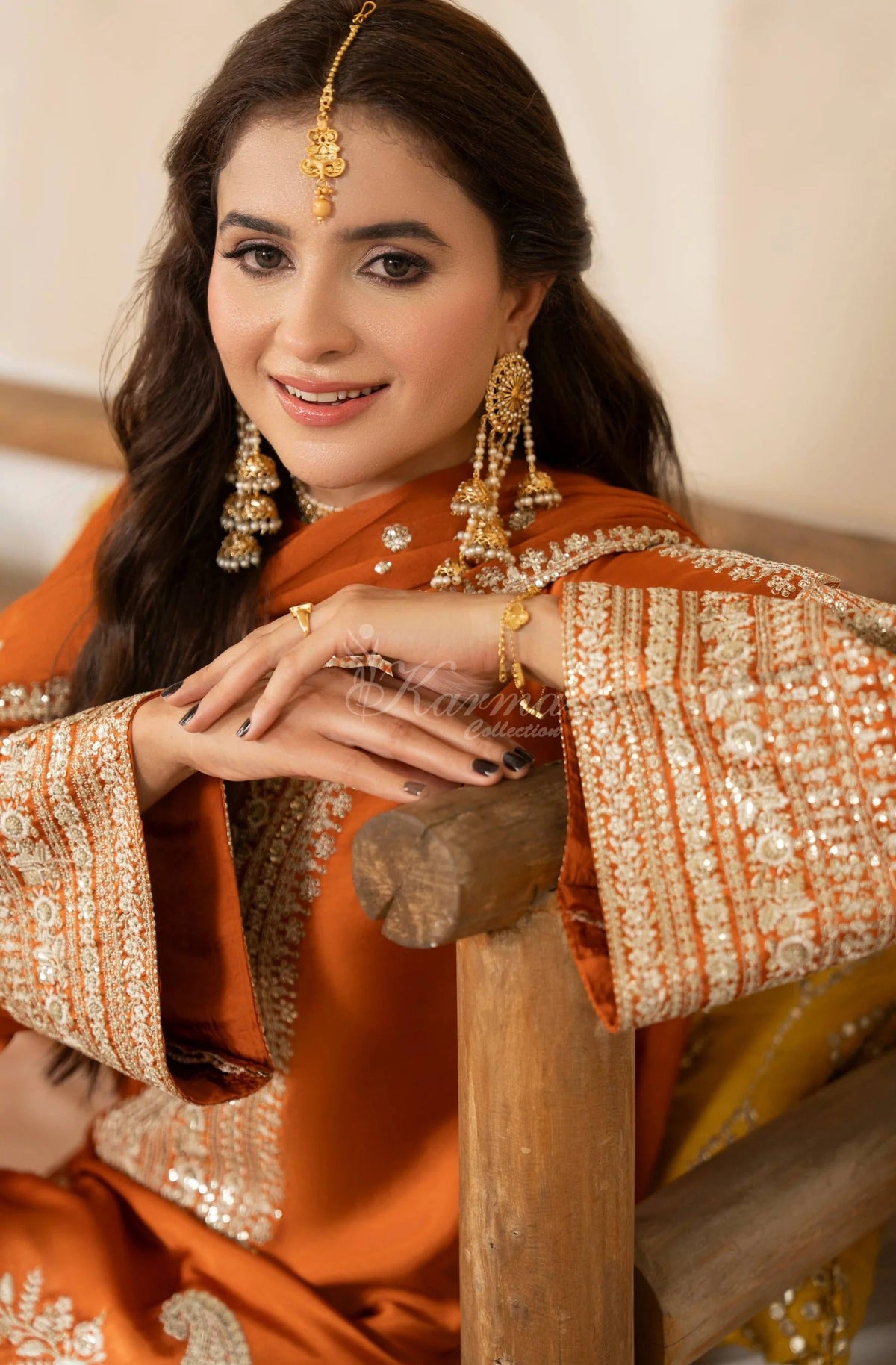 Burnt Orange Embroidered Shamoz Silk 3PC Suit