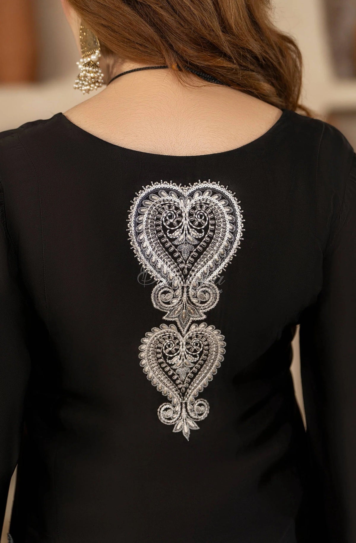 Black Embroidered Shamoz Silk 3PC Suit