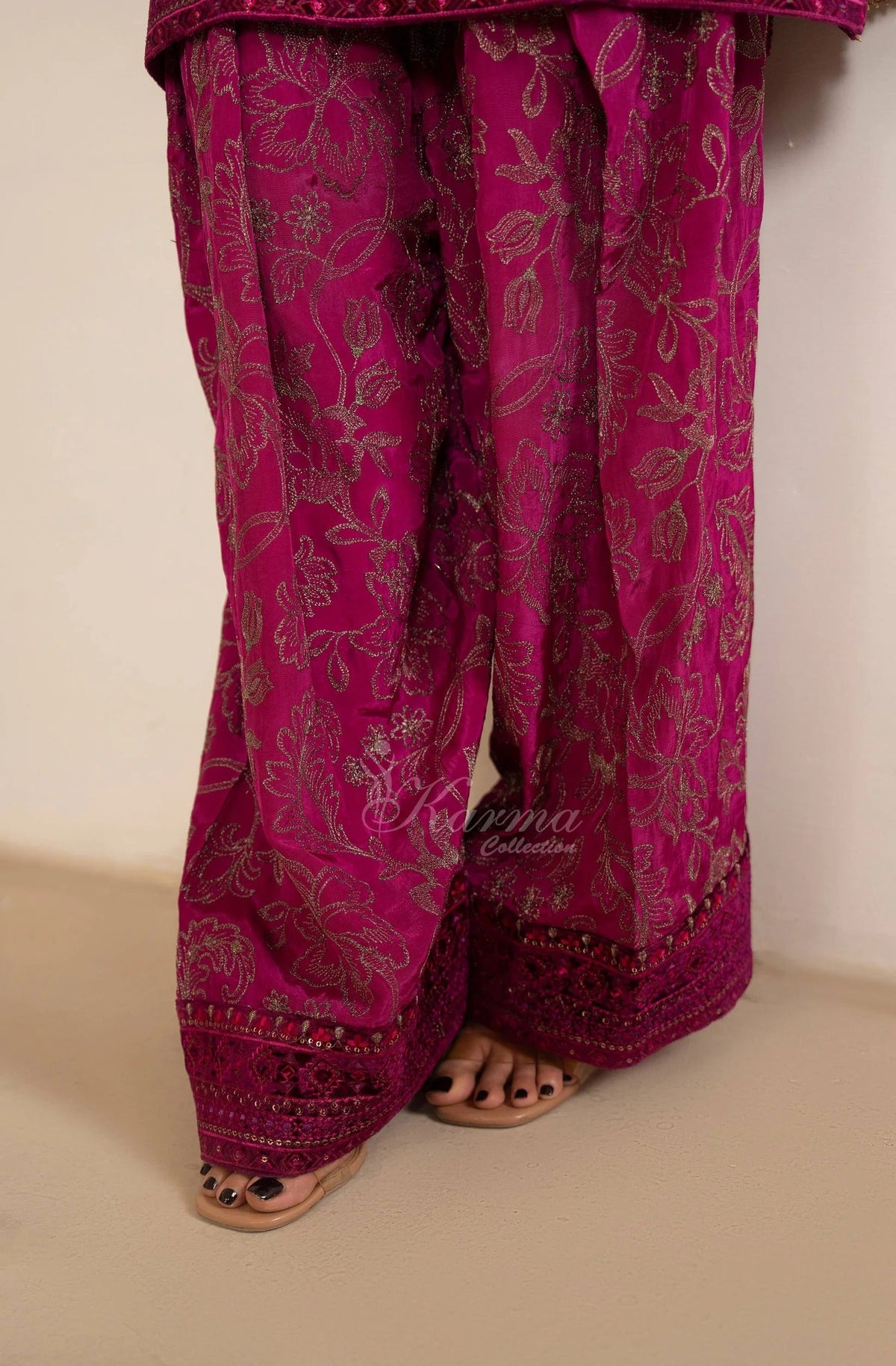Magenta Embroidered Shamoz Silk 3PC Suit