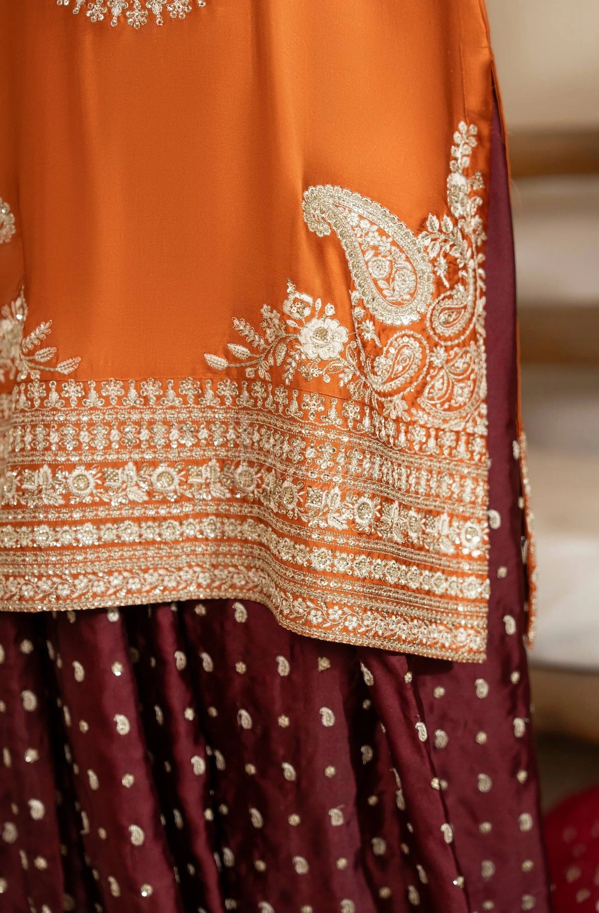Burnt Orange Embroidered Shamoz Silk 3PC Suit