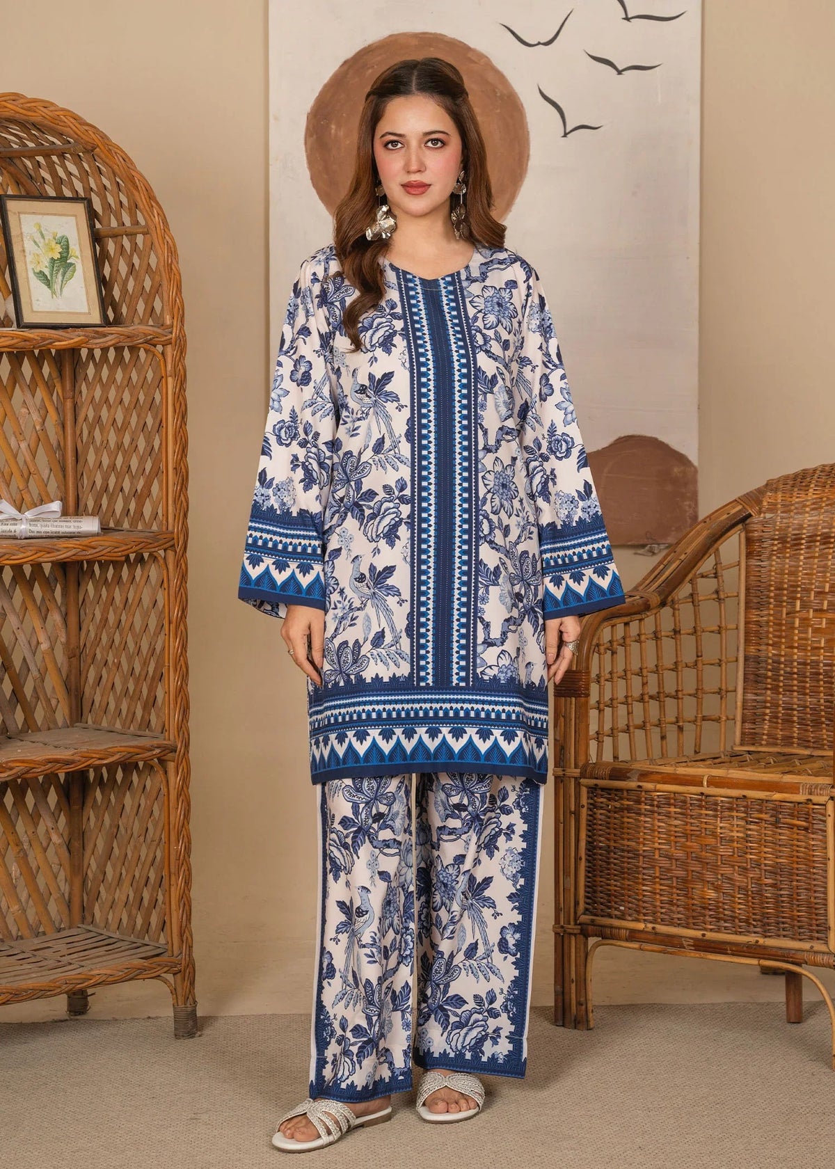 EL-1039 Lucent – Royal Blue Printed 2-Piece Poly Lawn Suit