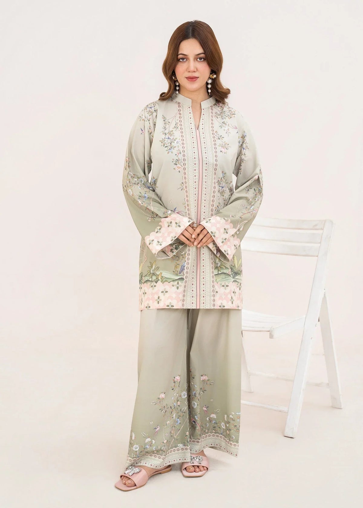 AL-1021 Ziyana – Pistachio Green Printed 2-Piece Poly Lawn Suit