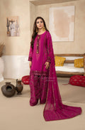 Magenta Embroidered Shamoz Silk 3PC Suit