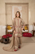 Beige Embroidered Shamoz Silk 3PC Suit