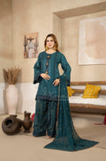 Teal Blue Embroidered Shamoz Silk 3PC Suit