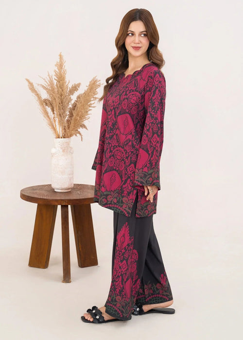 AL-1018 Taraaz – Blood Red & Black Printed 2-Piece Poly Lawn Suit
