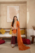 Burnt Orange Embroidered Shamoz Silk 3PC Suit